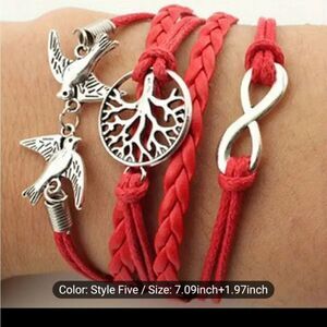 Women's bracelet‎ leather doves infinity red d59